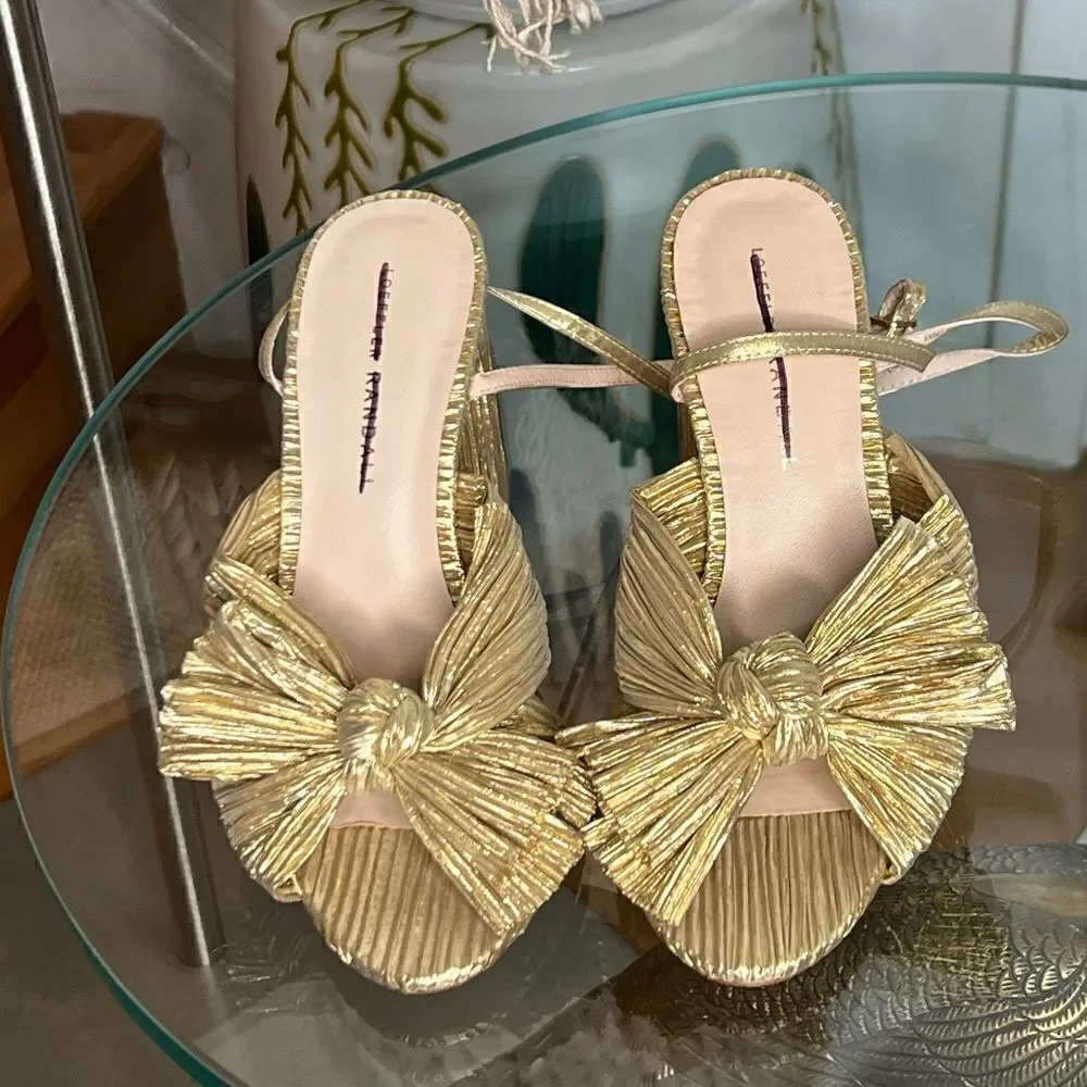 Loeffler Randall Camellia Gold Pleated Bow Heel  $395.00